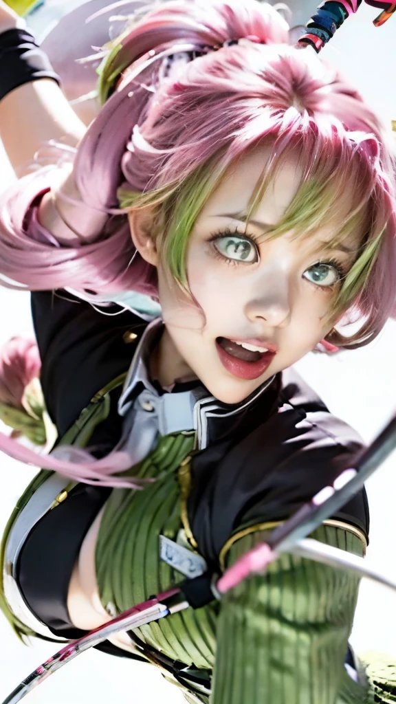 anime girl with pink hair and green pants holding a pink umbrella, demon slayer rui fanart, demon slayer artstyle, haruno sakura, anime cover, anime girl with a bow and arrow, clean detailed anime art, full color manga visual style, cushart, by Eizan Kikukawa, colored manga art, by Kentaro Miura, cushart kenz