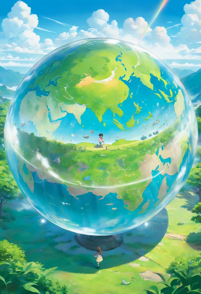 A high-resolution image showcasing a detailed and realistic representation of a clear, transparent globe placed on the ground, symbolizing the importance of environmental transparency and sustainability on Earth Day