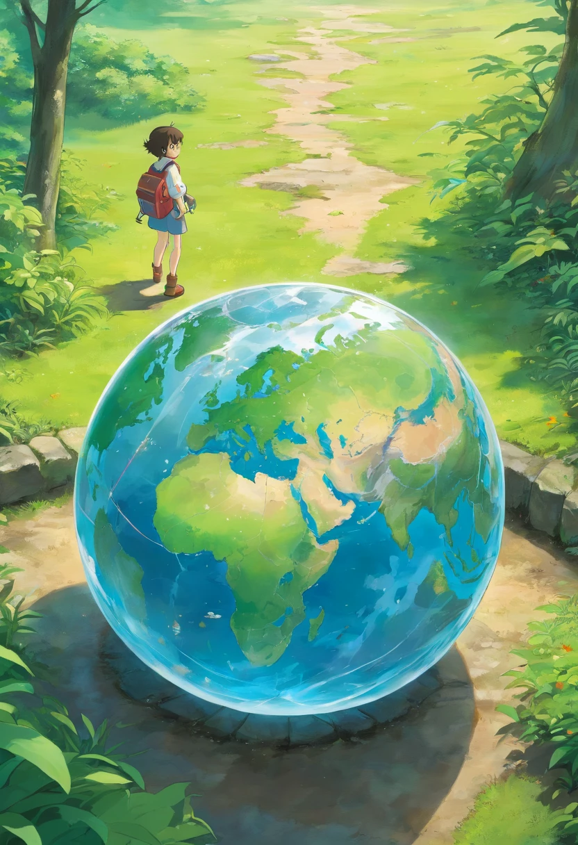 A high-resolution image showcasing a detailed and realistic representation of a clear, transparent globe placed on the ground, symbolizing the importance of environmental transparency and sustainability on Earth Day