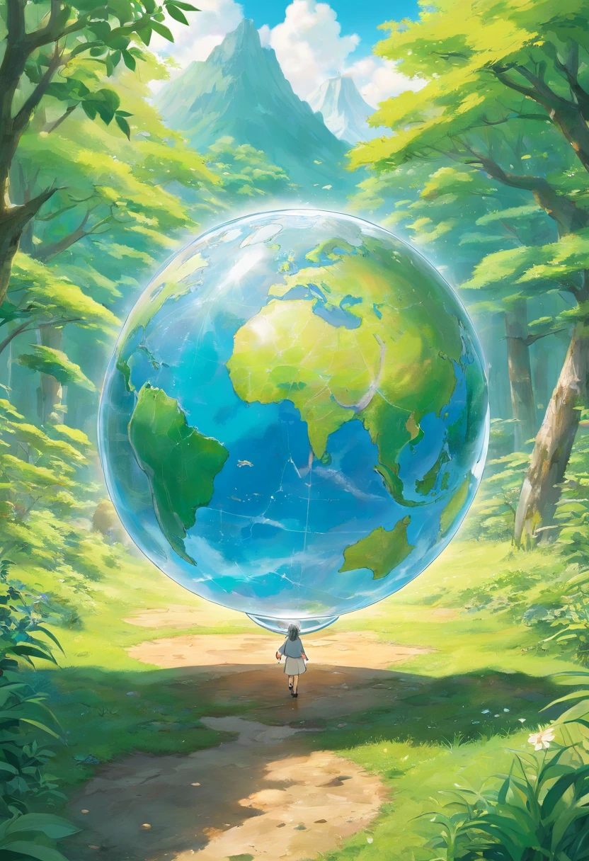 A high-resolution image showcasing a detailed and realistic representation of a clear, transparent globe placed on the ground, symbolizing the importance of environmental transparency and sustainability on Earth Day