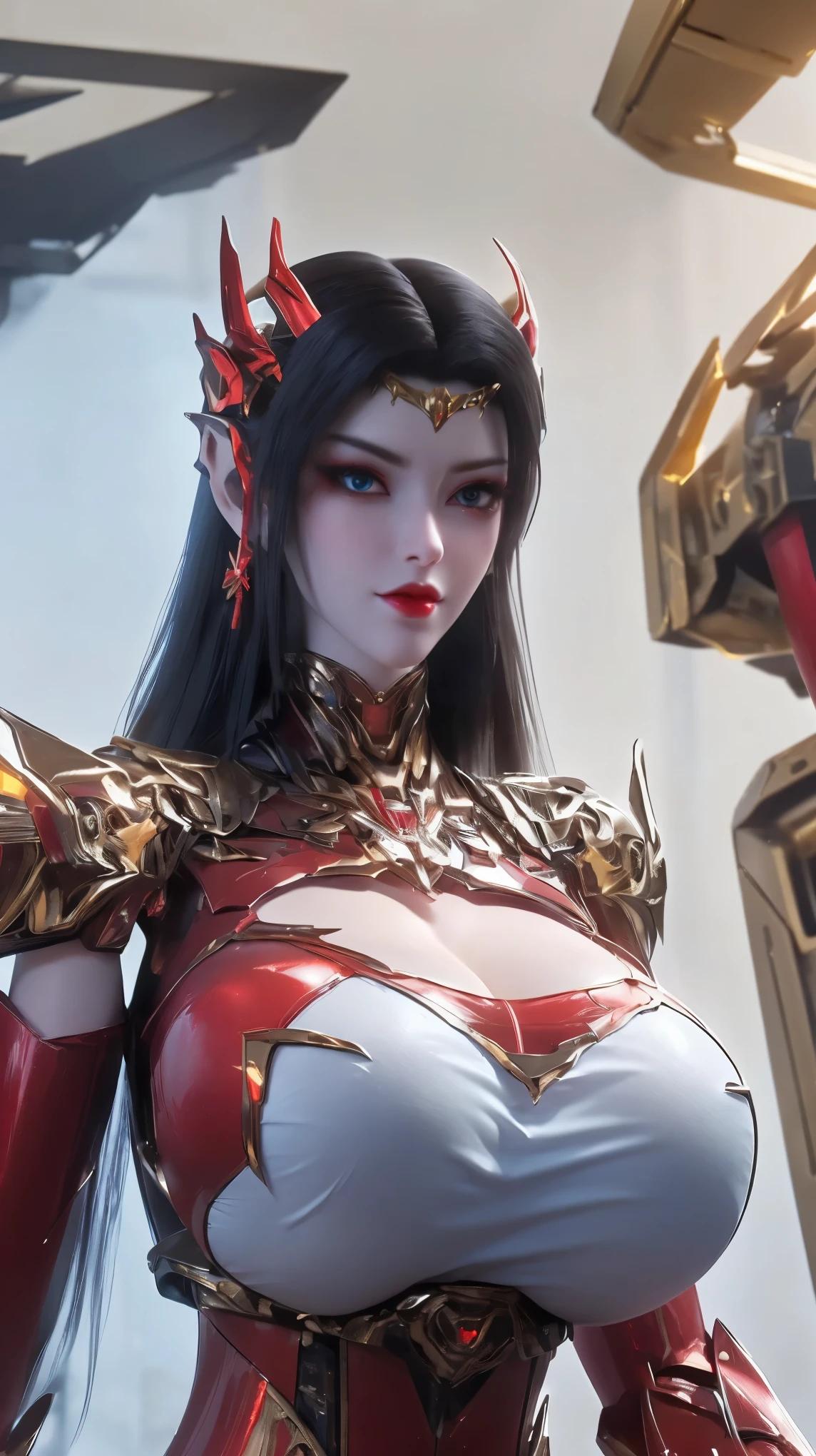 AI GIRL,SOLO,UPPER BODY CLOSE UP, ((BEAUTY BLACK HAIR)), (GIGANTIC FAKE BREAST:1.5), ((CLEAVAGE:1.5)), (MUSCLE ABS:1.3), (LED RED WHITE SHINY FUTURISTIC MECHA CYBER CROP TOP, BLACK MECHA SKINTIGHT LEGGINGS:1.5), (BUSTY PERFECT BODY MATURE WOMAN, SWEATY BUSTY BODY:1.2), (LOOKING AT VIEWER:1.3), (female focus:0.8), (HALLROOM OF FUTURISTIC SPACE STATION:1), (BRIGHT LIGHT WHITE_ROOM:1.3), HYPER TEXTURE, (4X MSAA), ((UNREAL ENGINE 5 RENDER)), PHYSICALLY-BASED RENDERING, ULTRA HIGHT DEFINITION, 16K, 1080P.