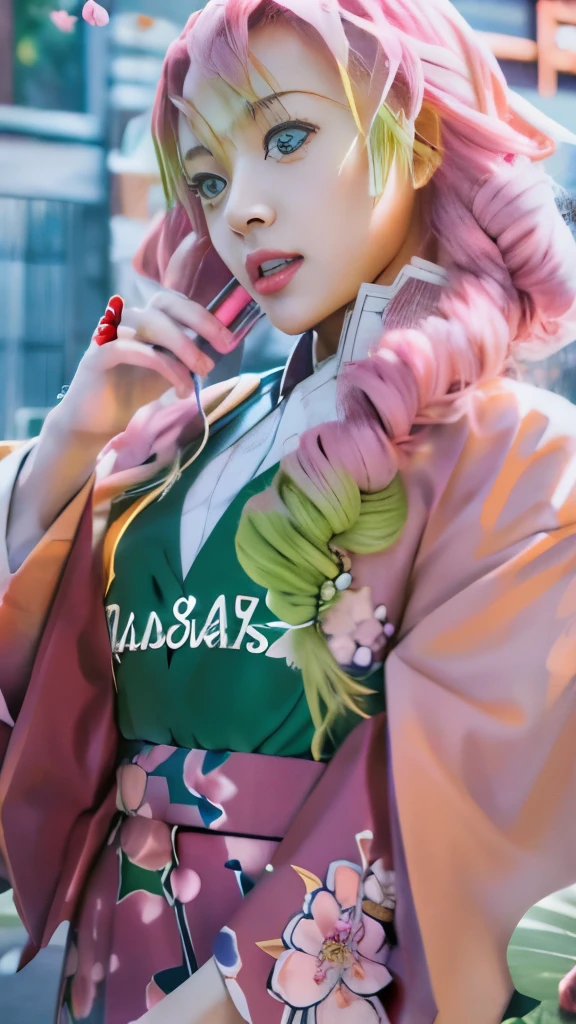 anime girl in kimono outfit with pink hair and a green purse, haruno sakura, detailed digital anime art, clean detailed anime art, detailed anime artwork, flowing sakura-colored silk, beautiful anime artwork, detailed anime art, sakura haruno, in kimono, beautiful anime art, sakura petals around her, painted in anime painter studio, digital art on pixiv
