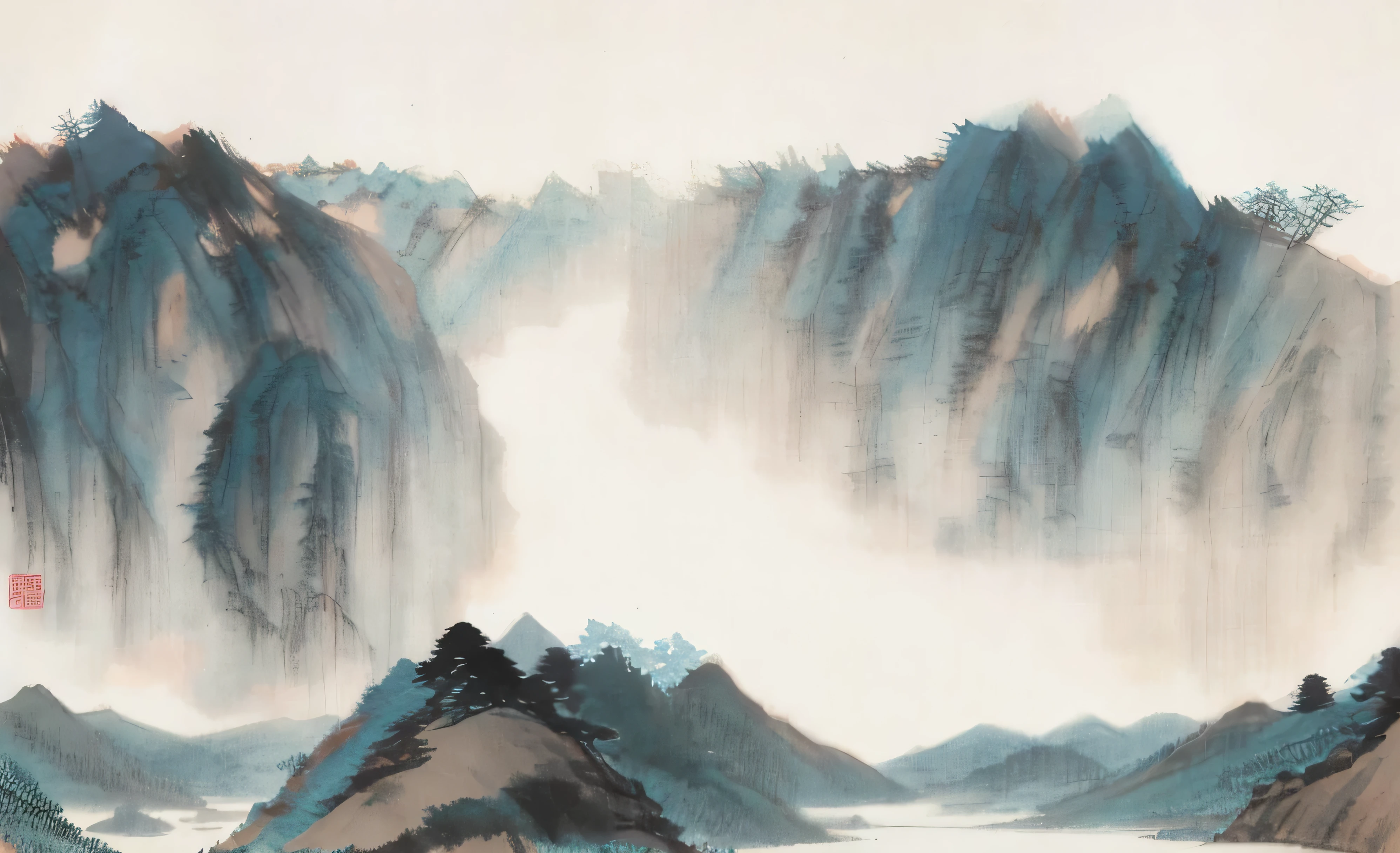 arafed view of a mountain with a flock of birds flying over it, chinese painting style, chinese landscape, traditional chinese ink painting, traditional chinese painting, chinese style painting, inspired by Zhang Shunzi, traditional chinese art, chinese painting, chinese ink painting, ancient china art style, inspired by Dong Qichang, inspired by Wang Yuanqi