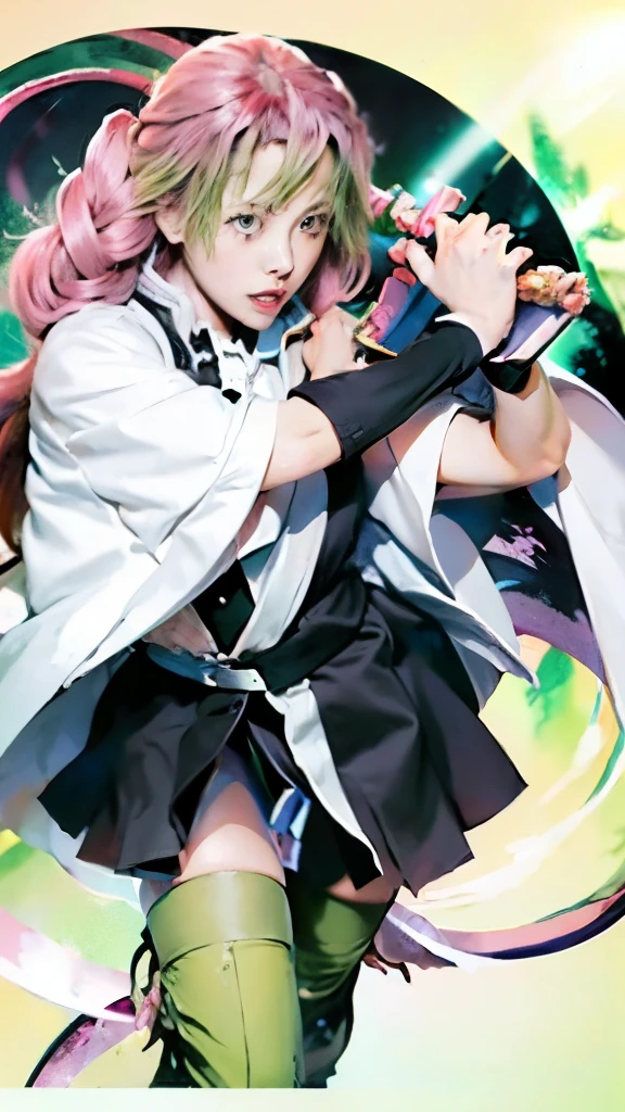 anime girl with pink hair and a sword in her hand, haruno sakura, demon slayer rui fanart, sakura haruno in slug sage mode, sakura haruno, full color manga cover, demon slayer artstyle, anime cover, yen press, full color manga visual style, holding a sword on her shoulder, light novel cover art, official art, manga cover art