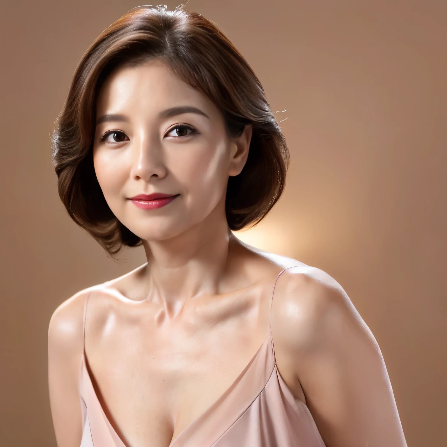 ((highest quality、8K resolution、master masterpiece、professional photography)), Photoreal, (50 year old beautiful mature woman with idol face:1.3), (Wrinkled face:1.2)、upper body photo、(Nude photo from the chest up:1.2)、(solid white background:1.1)、(advertising image:1.1)、wrinkles around the eyes,standing elegantly、(Plump and soft body、clavicle)、(The most elegant and beautiful berry long wavy hair:1.1、(look at me悲しい表情:1.3)、(look at me:1.1)、((large breasts of beautiful shape、soft cleavage))、perfect makeupアップ,Dark red lipstick,perfect makeup,eye shadow、long eyelashes、(Glossy fair skin with super high detail:1.1)、premonition of love