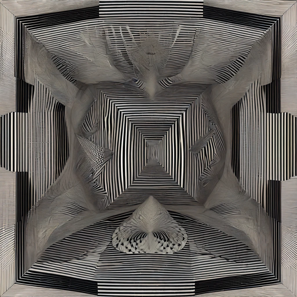 (Optical illusion art:1.3),Paradox diagram，line module，black and white，simple，Symmetric Zentangle，
