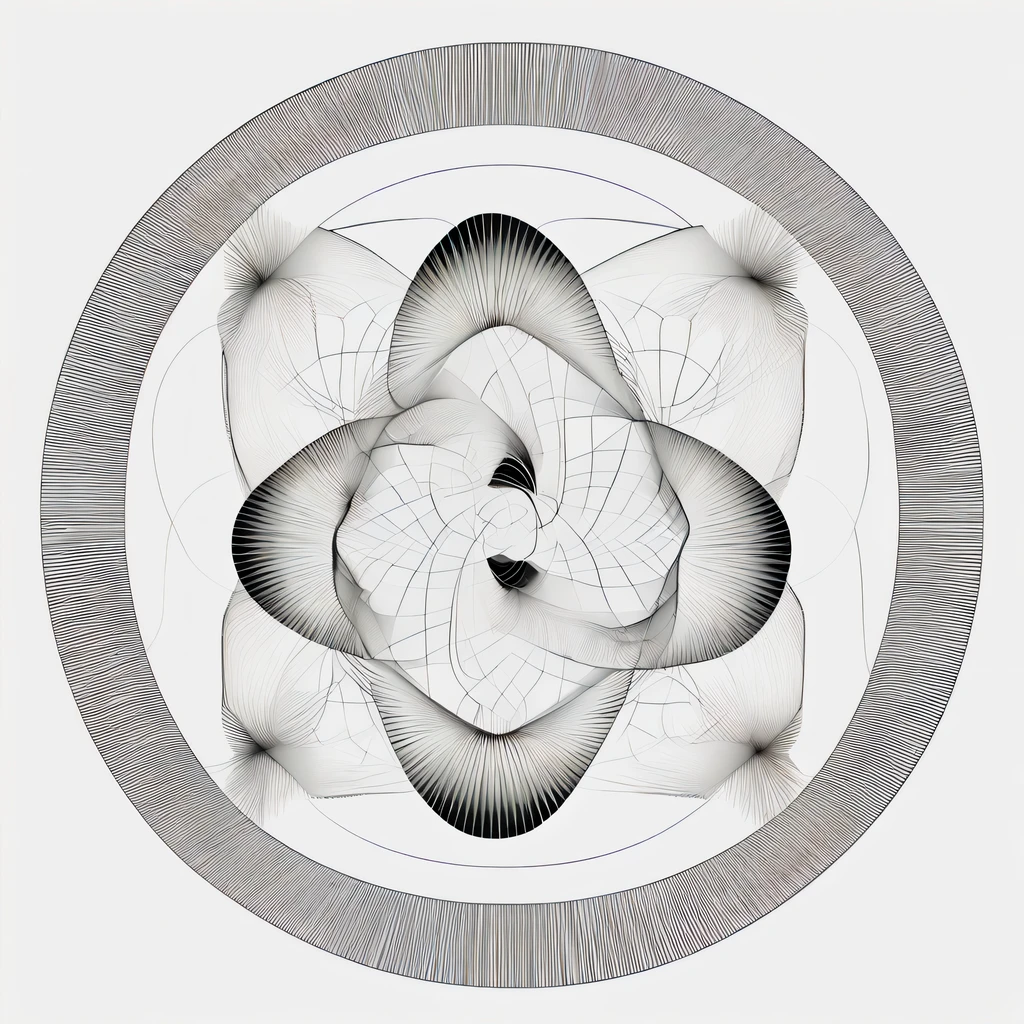 (Optical illusion art:1.3),Paradox diagram,line module,black and white,simple,Symmetric Zentangle,