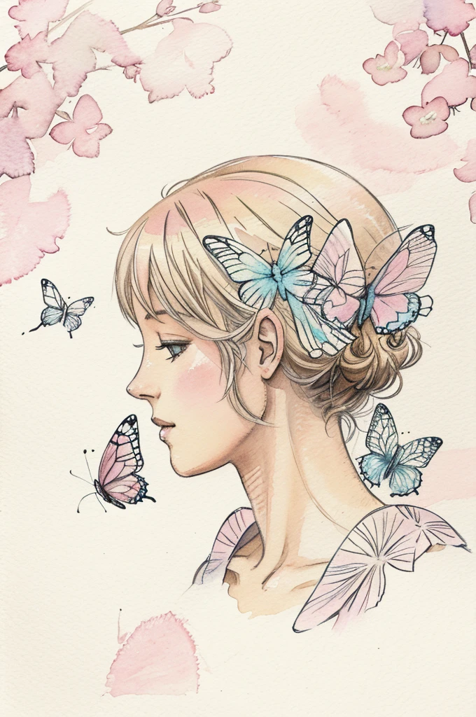 Wallpaper butterflies in watercolor, delicate drawing, with soft pastel colors.