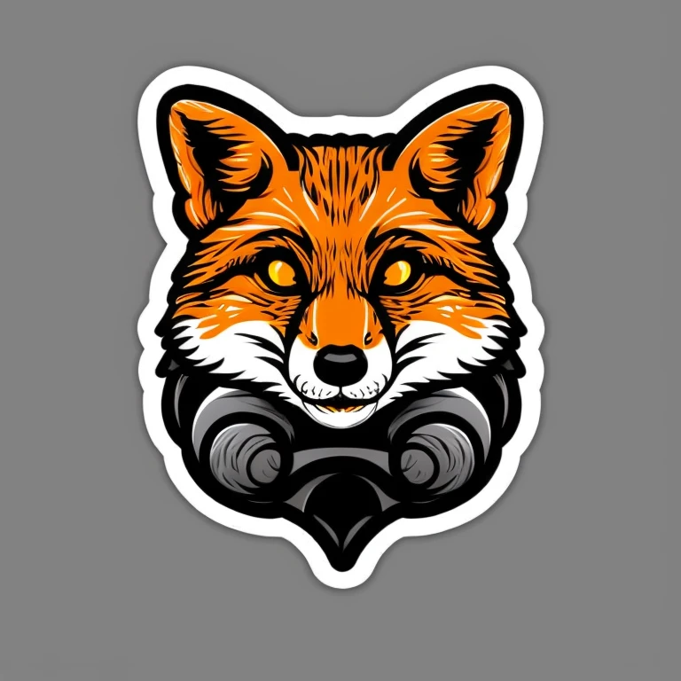 fox, Sticker, Exhilarated, Tertiary Color, Rough Charcoal, Contour, Vector, White Background, Detailed