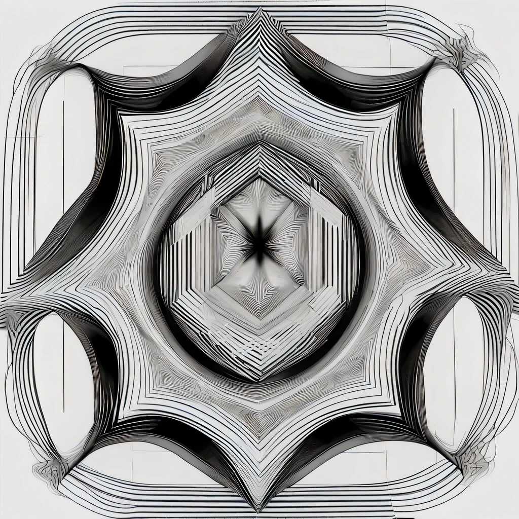 (Optical illusion art:1.3),Paradox diagram,line module,black and white,simple,Symmetric Zentangle,