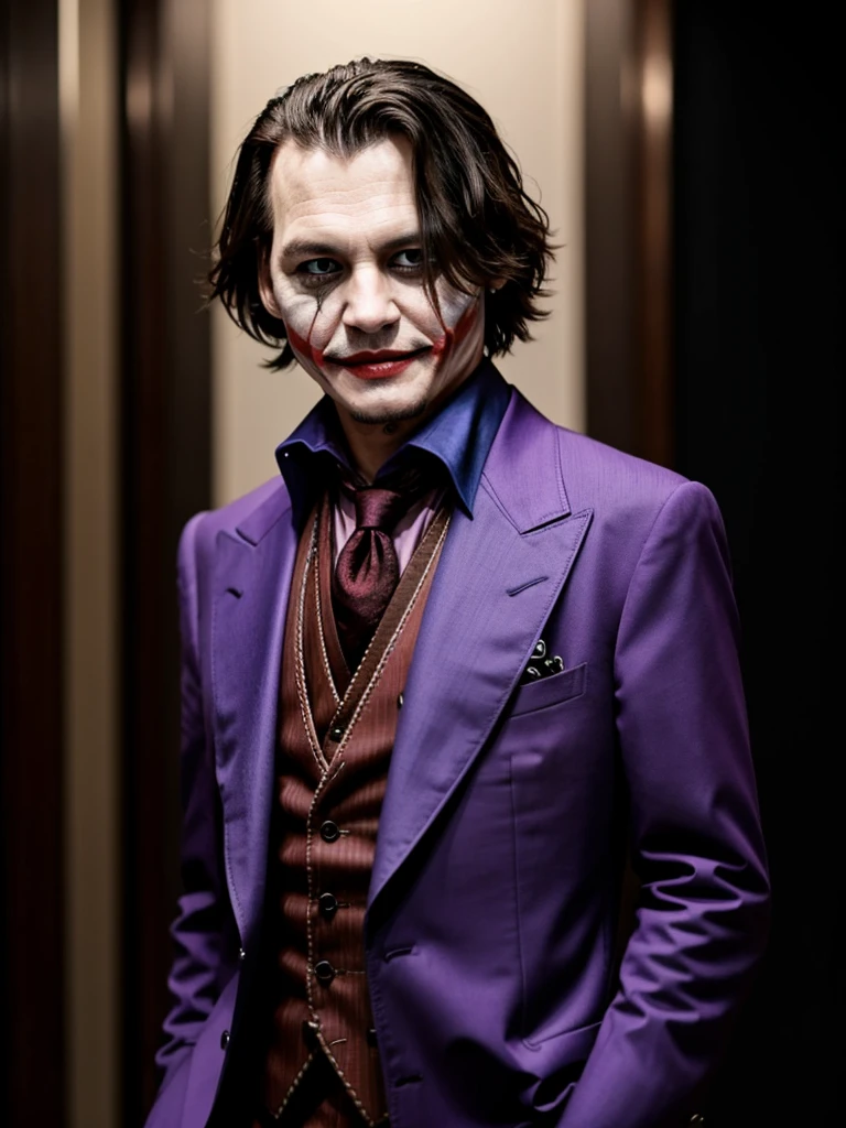 Johnny Depp suit joker gun smile