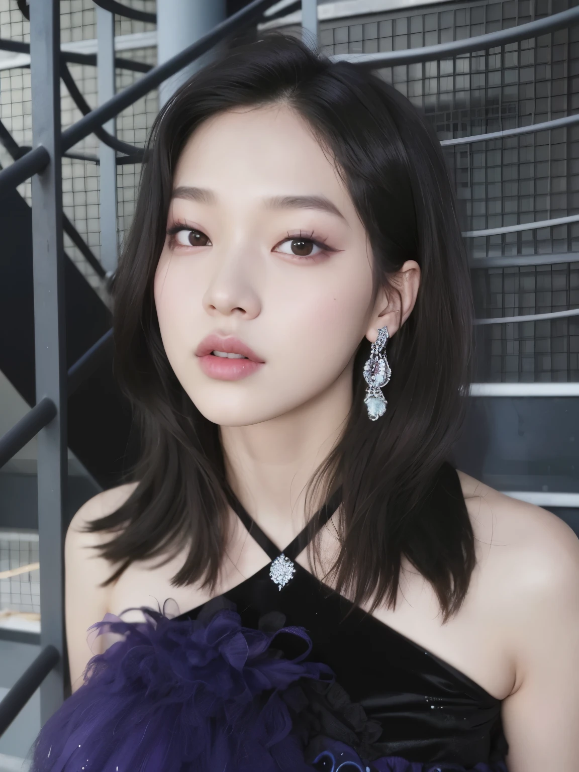 a close up of a woman wearing a purple dress and earrings, blackpink jennie, jaeyeon nam, jinyoung shin, lee ji-eun, lee ji - eun, park ji-min, hwang se - on, jossi of blackpink, portrait of jossi of blackpink, kim doyoung, heonhwa choe, taejune kim, sha xi