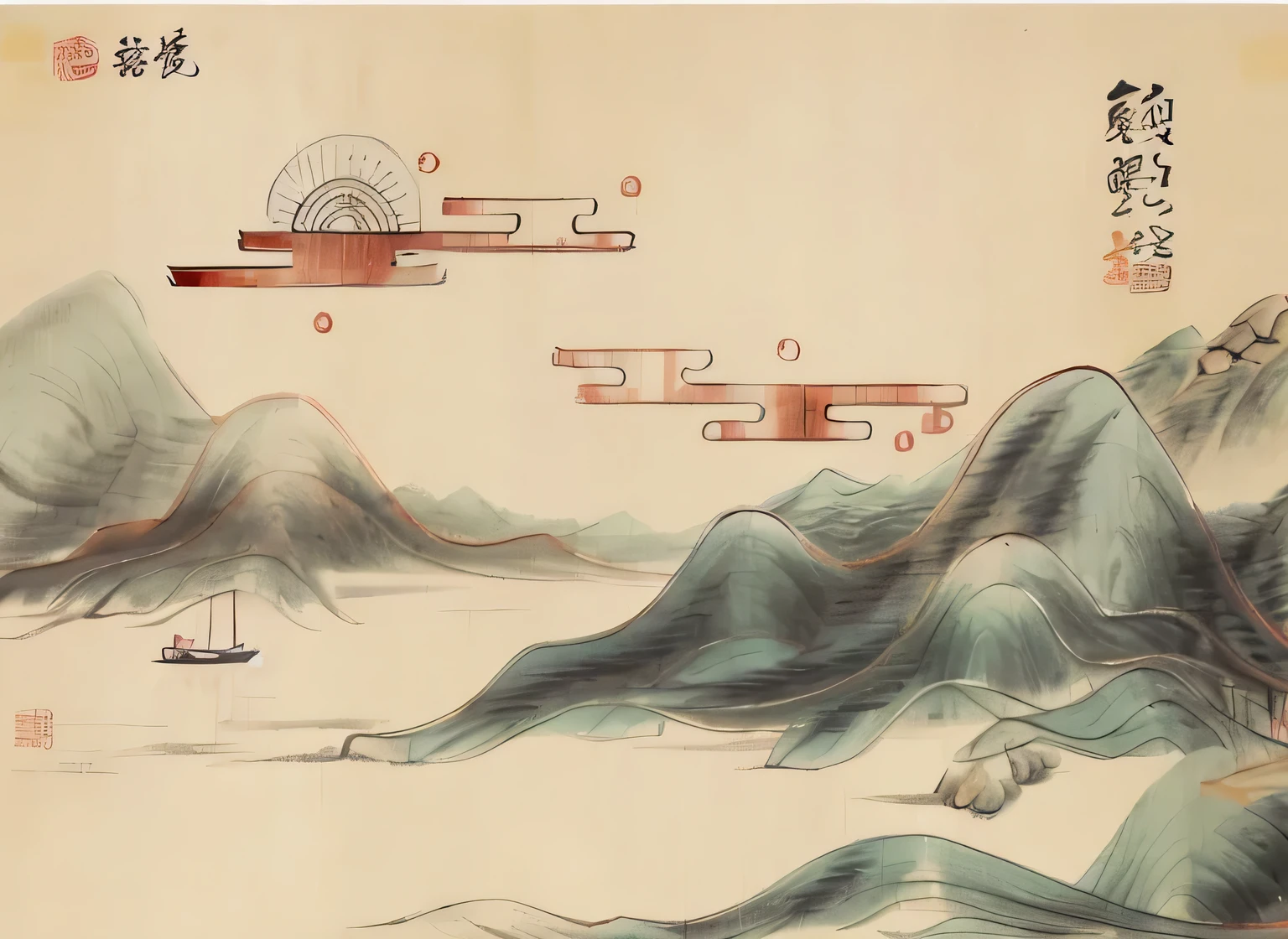 simple composition，high quality，Rolling mountains