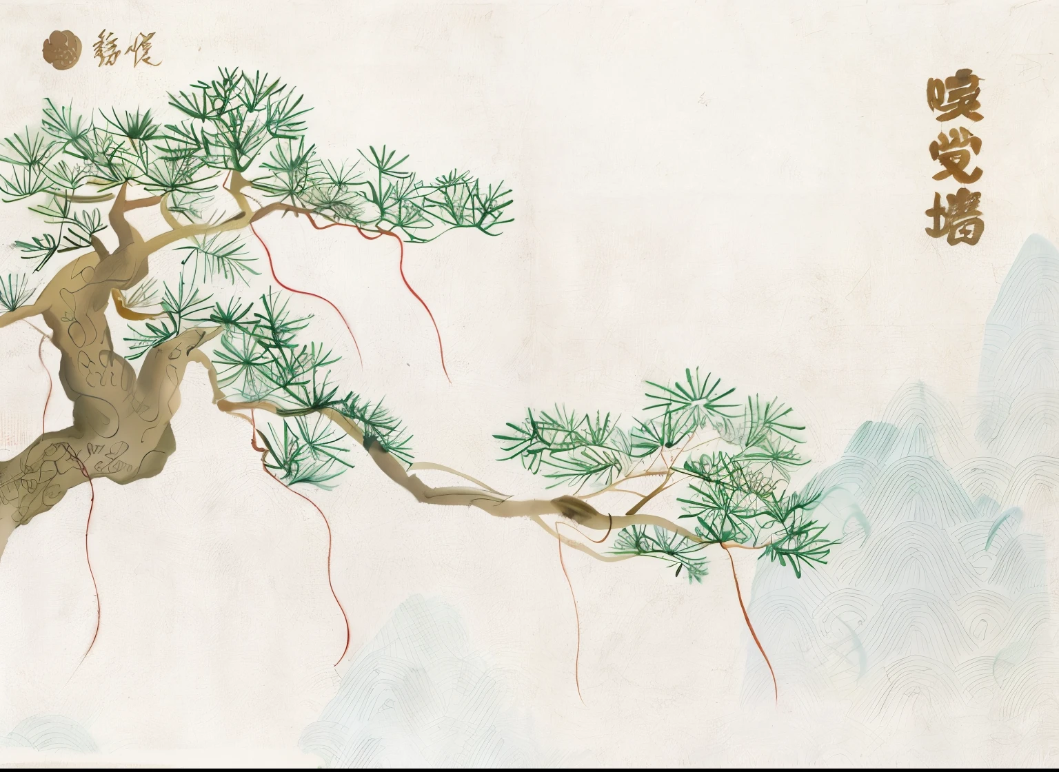 There is a painting of a bird on a pine tree, 中traditional Chinese painting风格, Chinese watercolor style, Chinese style, Japanese style, Inspired by Ma Yuan, inspired by somi, Inspired by Song Huizong, traditional Chinese painting, Inspired by Xie Shichen, Inspired by Ryohei Koiso