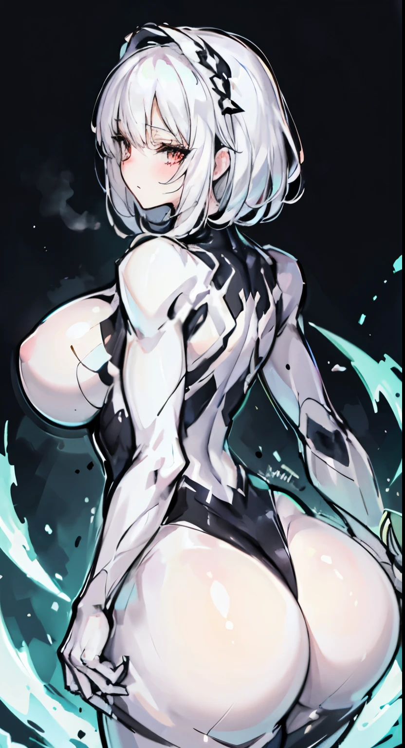 white hair,big sister,tall figure,Extra large breasts,Cocked buttocks,symbiont,white bone armor,SVGM,facing away,back