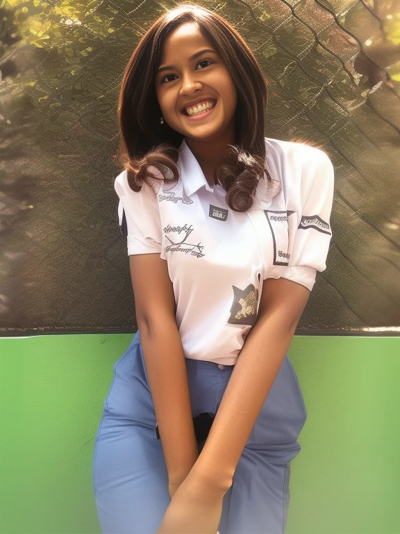 1 dark-skinned girl,en plein air, detailed face, detailed eyes, huge tits, peau brillante, en regardant le public, (rire mignon: 1.2), (heureux), (8K, Photo brute, best quality, chef-d'artwork: 1.2), (Realistic, Realistic: 1.37), ultra high resolution