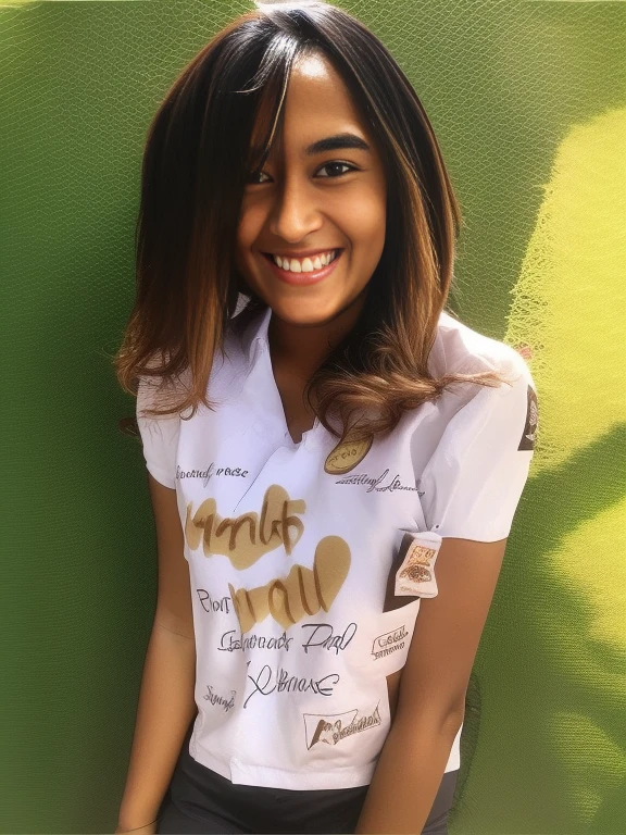 1 dark-skinned girl,en plein air, detailed face, detailed eyes, huge tits, peau brillante, en regardant le public, (rire mignon: 1.2), (heureux), (8K, Photo brute, best quality, chef-d&#39;artwork: 1.2), (Realistic, Realistic: 1.37), ultra high resolution