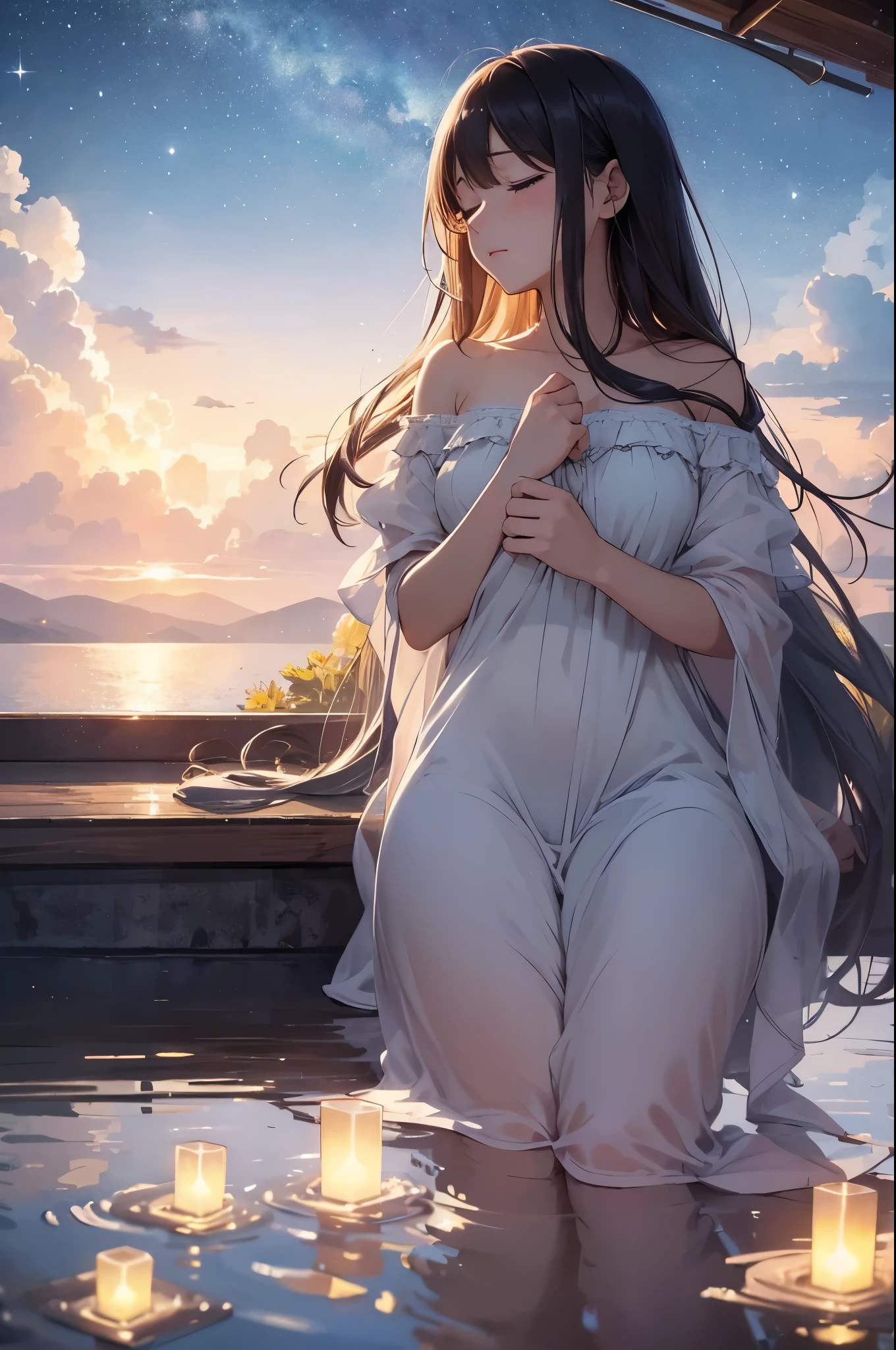 Masterpiece, top quality, 4K UHD,
peaceful setting,
soft bed, cozy pillows,
dimly lit room,
closed eyes,
serene expression,
gentle breeze,
calming music,
soothing colors,
ethereal light,
whispering wind,
floating on a cloud,
feeling weightless,
your name written in the stars,
distant memories,
moments of happiness,
blissful sensation --auto --s2
masterpiece, high resolution, 1 girl,
dreaming,
lying down,
eyes closed,
imagine yourself,
whispering your name,
feeling a sense of belonging,
twinkling stars,