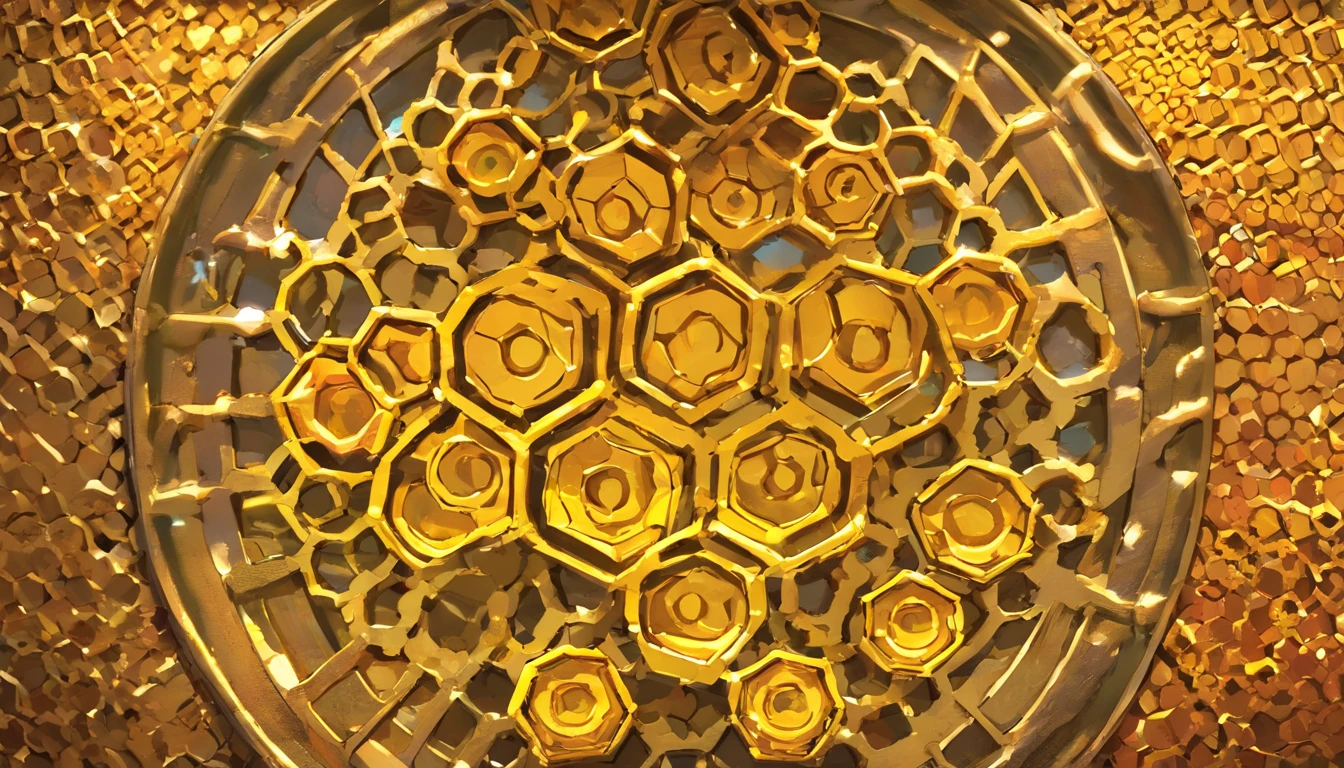 A high-resolution image showcasing a close-up of a metal plate with intricate honeycomb patterns, capturing the fine details and smooth texture of the metal, providing a visually captivating and industrial aesthetic