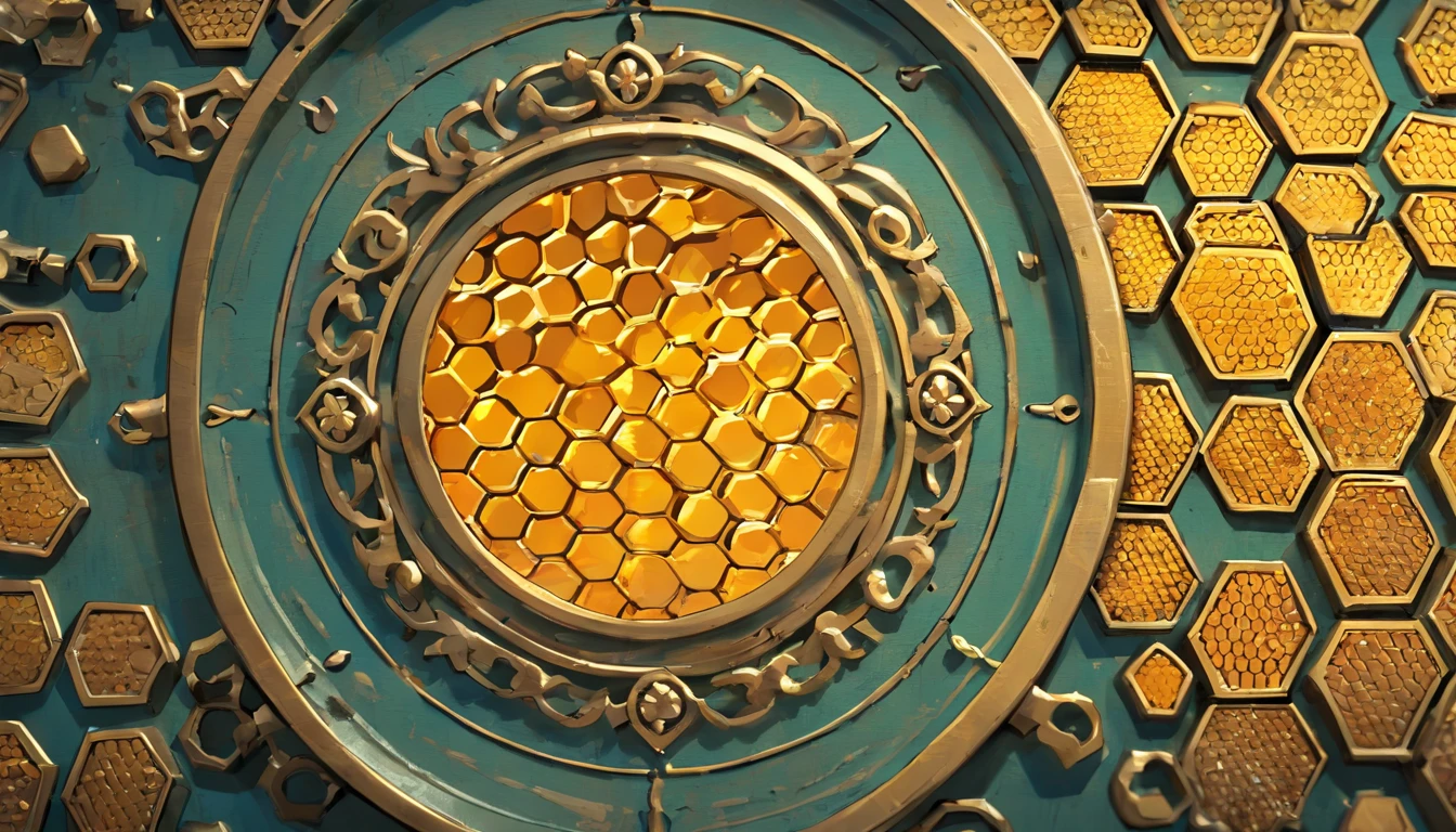 A high-resolution image showcasing a close-up of a metal plate with intricate honeycomb patterns, capturing the fine details and smooth texture of the metal, providing a visually captivating and industrial aesthetic