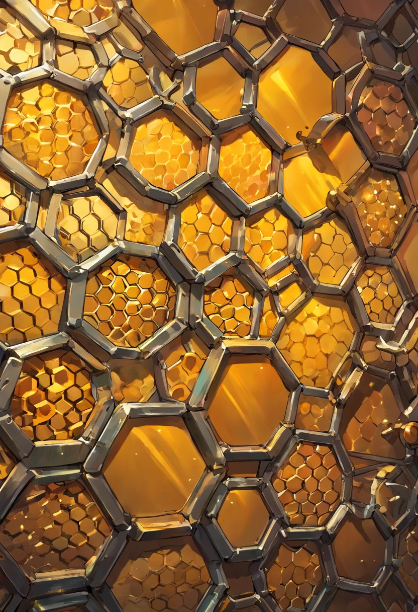 A high-resolution image showcasing a close-up of a metal plate with intricate honeycomb patterns, capturing the fine details and smooth texture of the metal, providing a visually captivating and industrial aesthetic