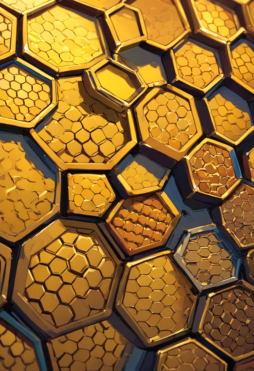 A high-resolution image showcasing a close-up of a metal plate with intricate honeycomb patterns, capturing the fine details and smooth texture of the metal, providing a visually captivating and industrial aesthetic