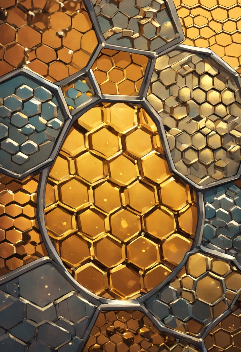 A high-resolution image showcasing a close-up of a metal plate with intricate honeycomb patterns, capturing the fine details and smooth texture of the metal, providing a visually captivating and industrial aesthetic