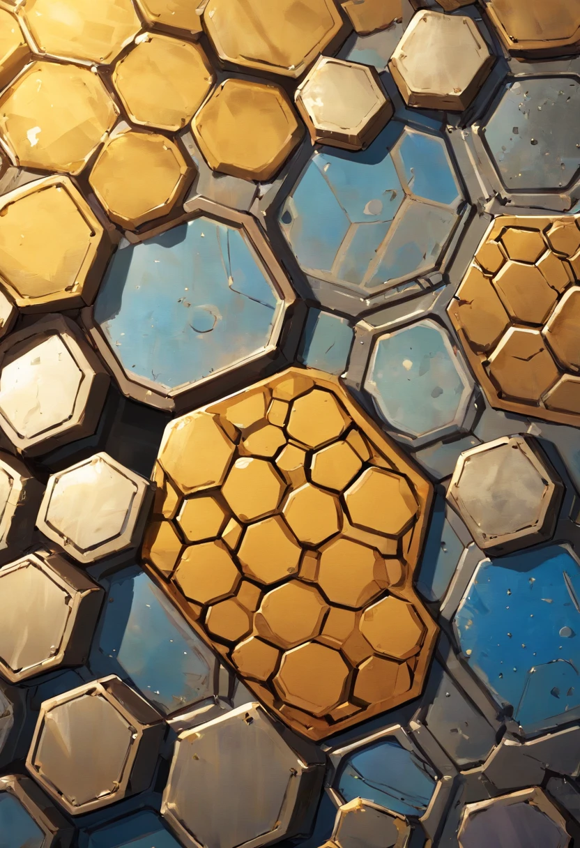 A high-resolution image showcasing a close-up of a metal plate with intricate honeycomb patterns, capturing the fine details and smooth texture of the metal, providing a visually captivating and industrial aesthetic