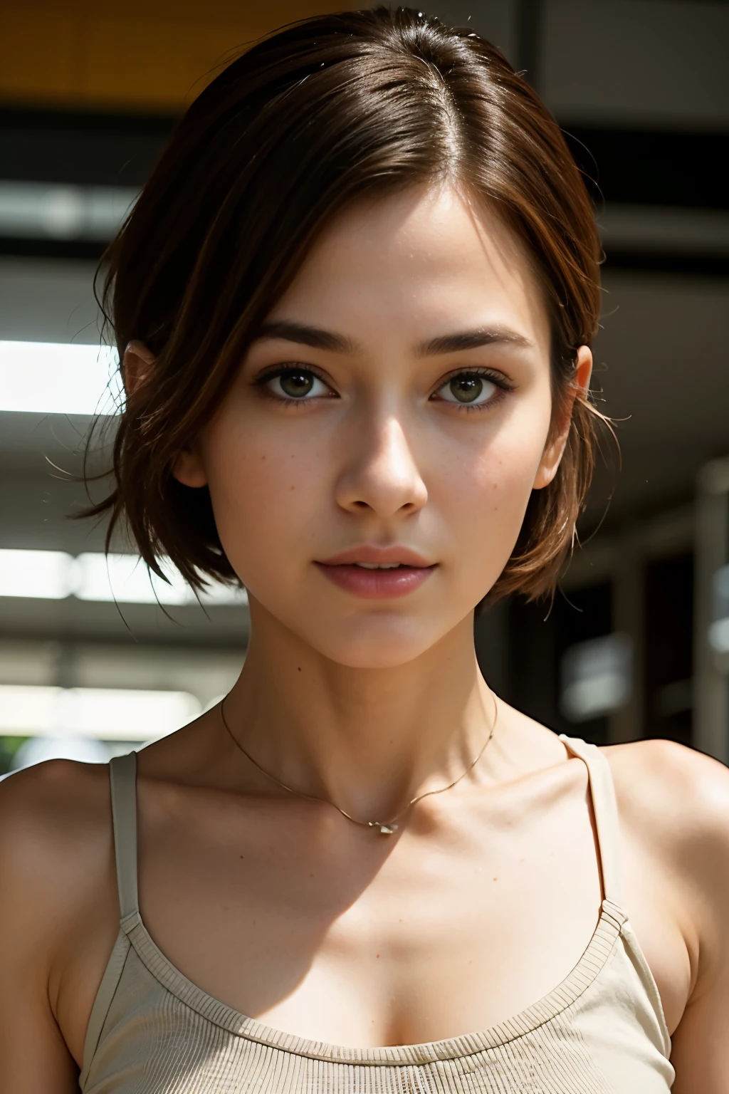 (supermarket:1), afternoon, doctor dressing, light brown fringe short hair, light brown eyes, 1girl, innocent, (photorealistic), (intricate details:1.2),(masterpiece, :1.3),(best quality:1.4), (ultra highres:1.2), ultra high res, (detailed eyes), (detailed facial features), HDR, 8k resolution, (lens flare:0.7), turn around, busy on examine report, face viwer