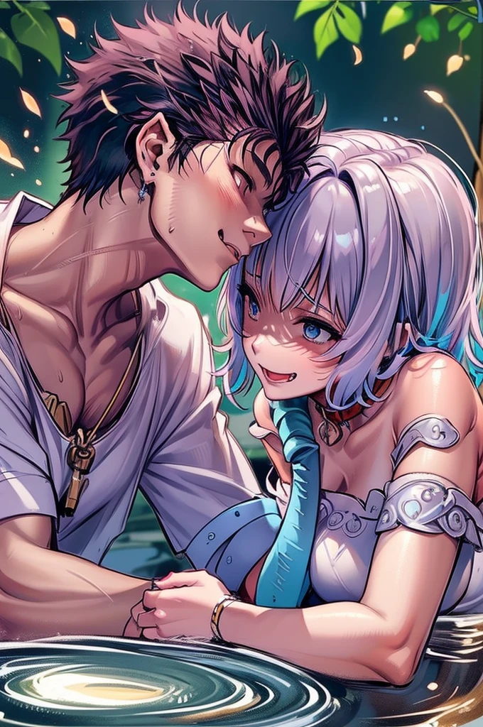 (ultra-detailed, highres, 1.37), (HDR, vivid colors), couple in love, riamu and guts, a beautiful sunny day in the park, husband and wife enjoying a romantic picnic under a shady tree. The couple's affectionate gestures and loving smiles create a heartwarming atmosphere. The sunlight softly illuminates their faces, highlighting their beautiful eyes and joyful expressions. The composition captures a tender moment as the husband leans in to plant a gentle kiss on his wife's cheek. The scene is filled with happiness and love, with colorful flowers in full bloom and a gentle breeze rustling the leaves. The vibrant colors and realistic details bring the image to life, creating a stunning masterpiece that perfectly captures the essence of a blissful couple's love and affection.