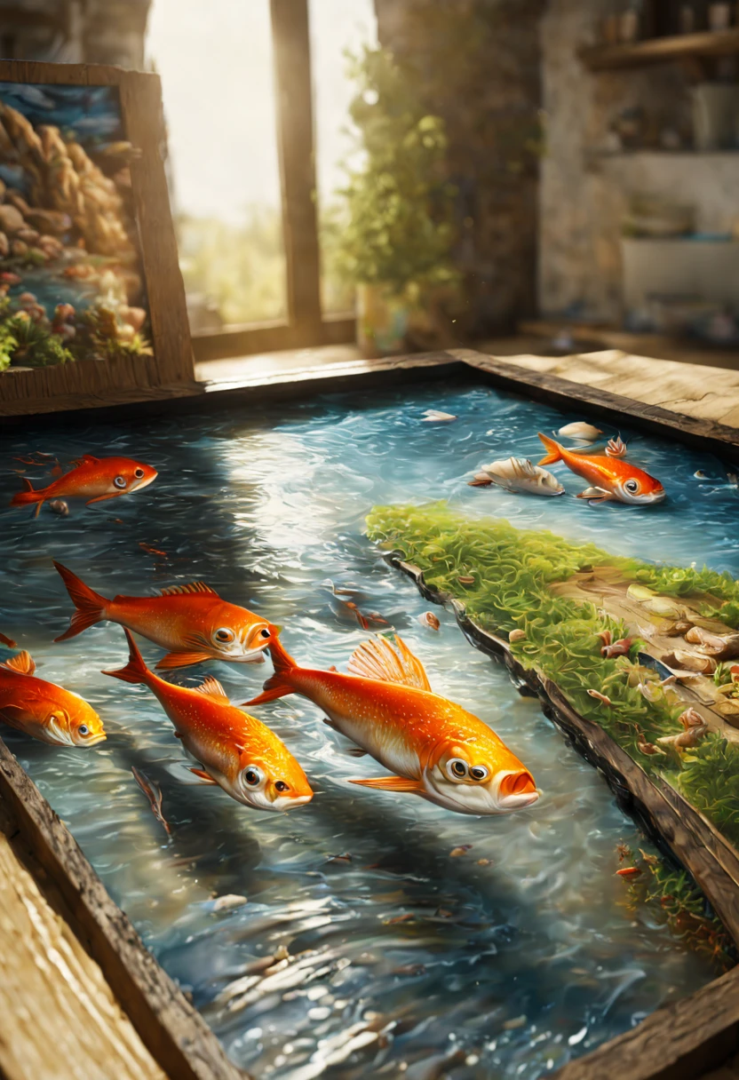 (3D painting:1.5) river with fishes anamorphosis in floor in the room. Cinematic lighting, vivid colors, Miki Asai Macro photography, close-up, hyper detailed, trending on artstation, sharp focus, studio photo, intricate details, highly detailed, by greg rutkowski