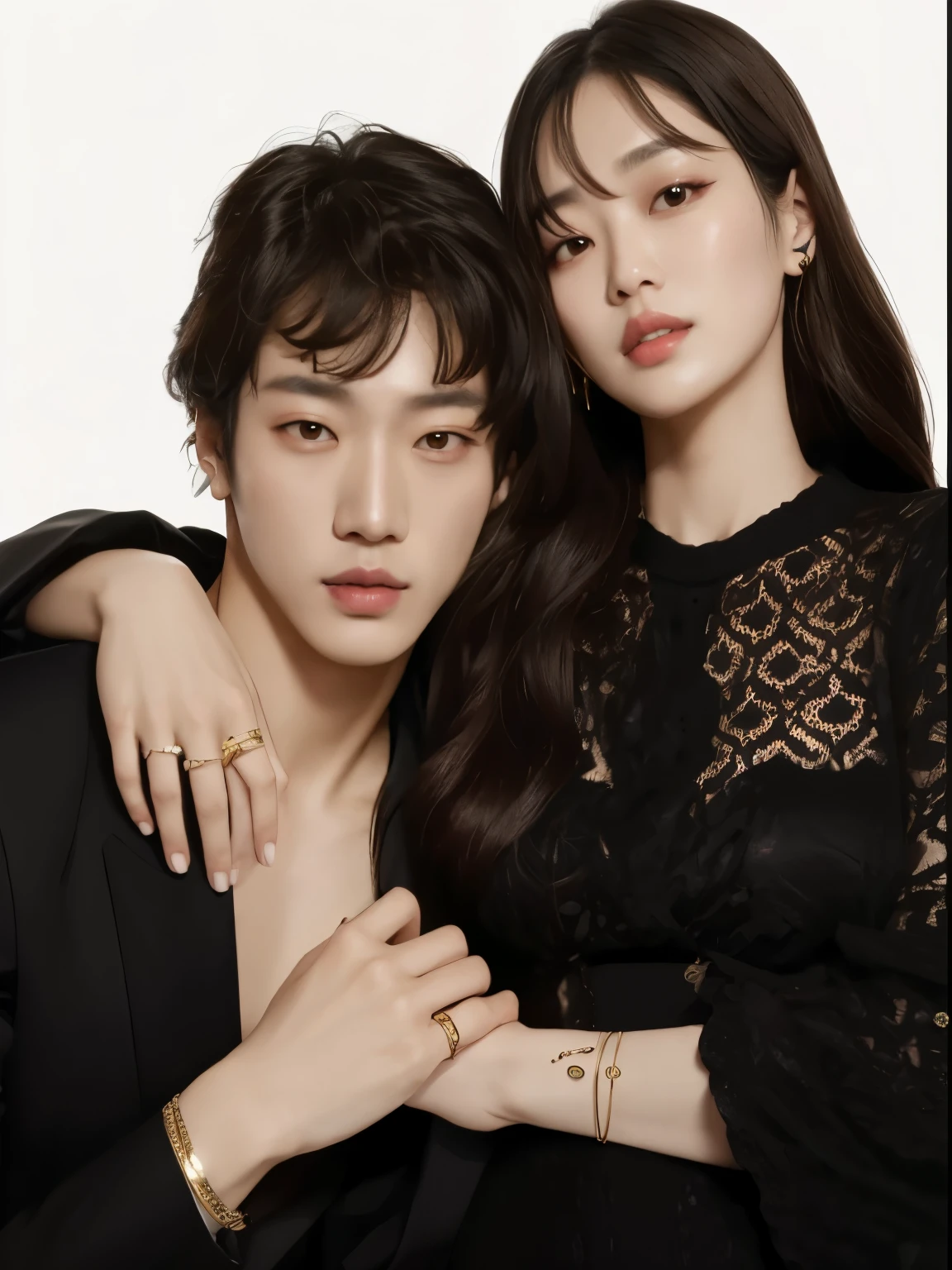 araffe y una mujer paradas una al lado de la otra con las manos en el pecho, Jinyoung Shin, kim doyoung, jia, ruan jia y brom, TaeJune Kim, eso, bvlgari joyas, joyas, lv joyas, de mi parte, Won Bin Lee, esojun chengt, Estilo Chaumet, Daoshi, chaumet
