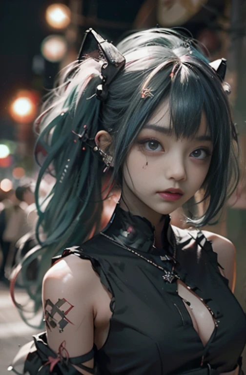 [nudity, explicit] nsfw A MILF、Colossal tits、Photorealsitic, hight resolution, miku hatsune、Green hair、Sleeveless、The tattoo、head phone、🎧、goth_punk, 1girl in, 独奏, Walking in Harajuku, ((during night)), bokeh dof, Neon light, Iridescent eyes, starrysky, red glowing hair, Black eyebrows, Radiant hair, (iridescent red hair), 耳环, bangss, jewely,, bluntbangs, verd s eyes, blurry backround, bblurry, hair adornments, Look at viewers, shorth hair, portraitures, side locks