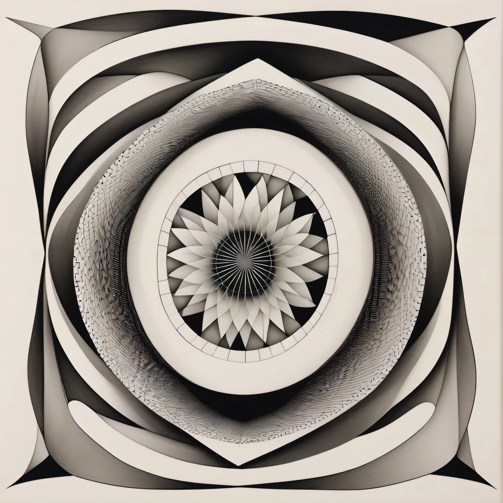 (Optical illusion art:1.3),Paradox diagram，line module，black and white，simple，Zentangle，