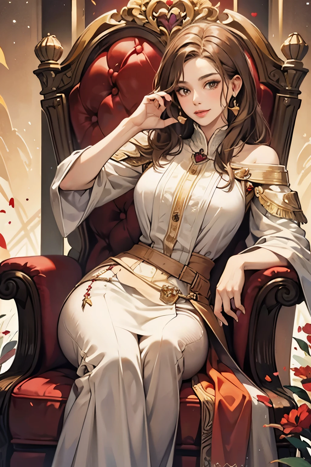 mature female, light brown hair, lips, throne, heartbeat, heart mark
