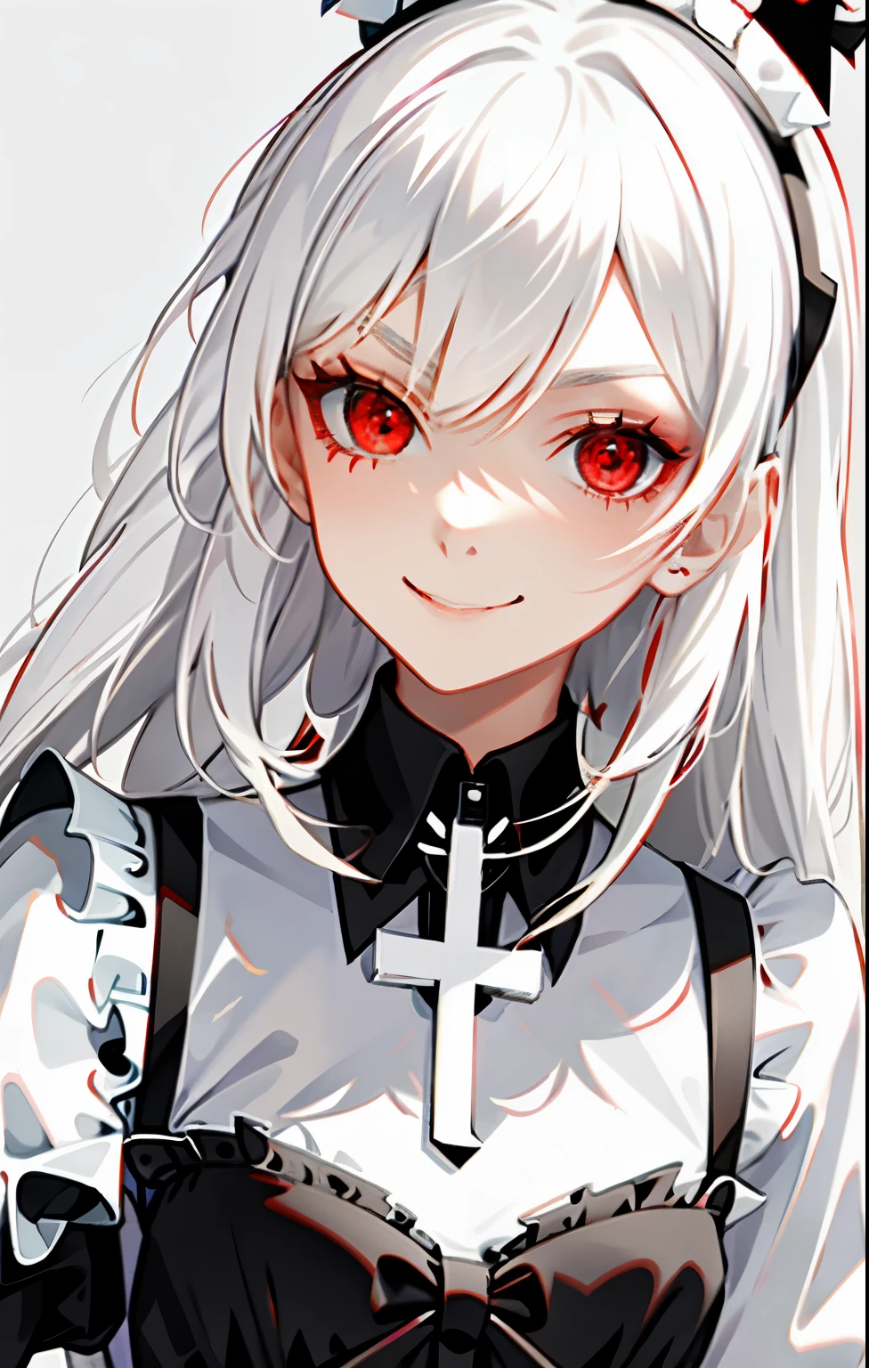 White-haired, girly, red-eyed, gothic 