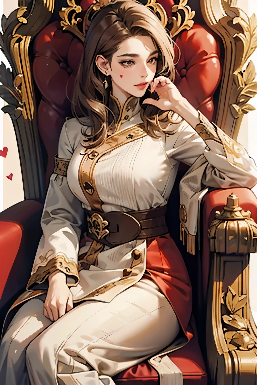 mature female, light brown hair, lips, throne, heartbeat, heart mark