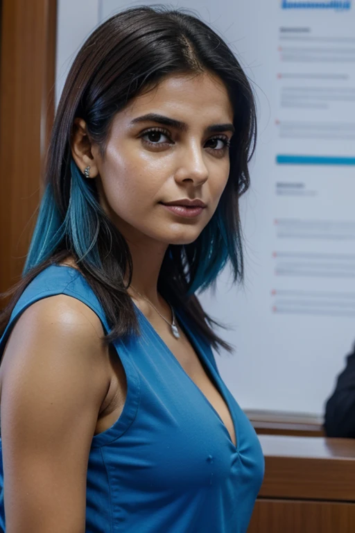  ela de copro inteiro de biquini azul e gesticulando como se tivesse falando gozando 