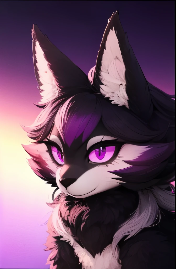 um furry de cor roxo, foto de perfil, fundo borrado, full HD, 4k, prompt preciso, olhos chamativos.