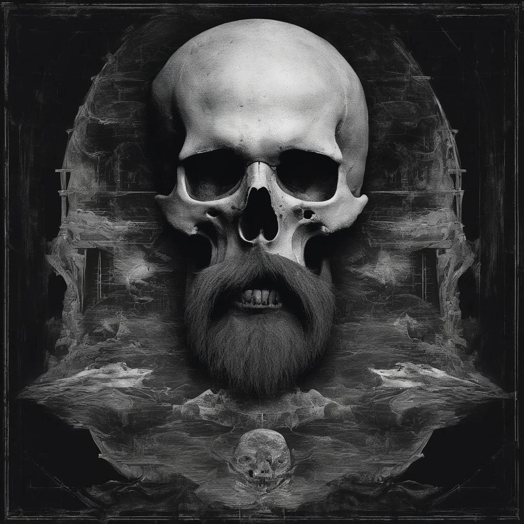 A scientific image of a skull with a beard and a mustache