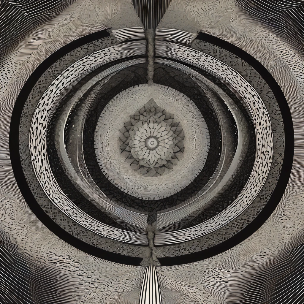 (Optical illusion art:1.3),Paradox diagram，line module，black and white，Symmetric Zentangle，