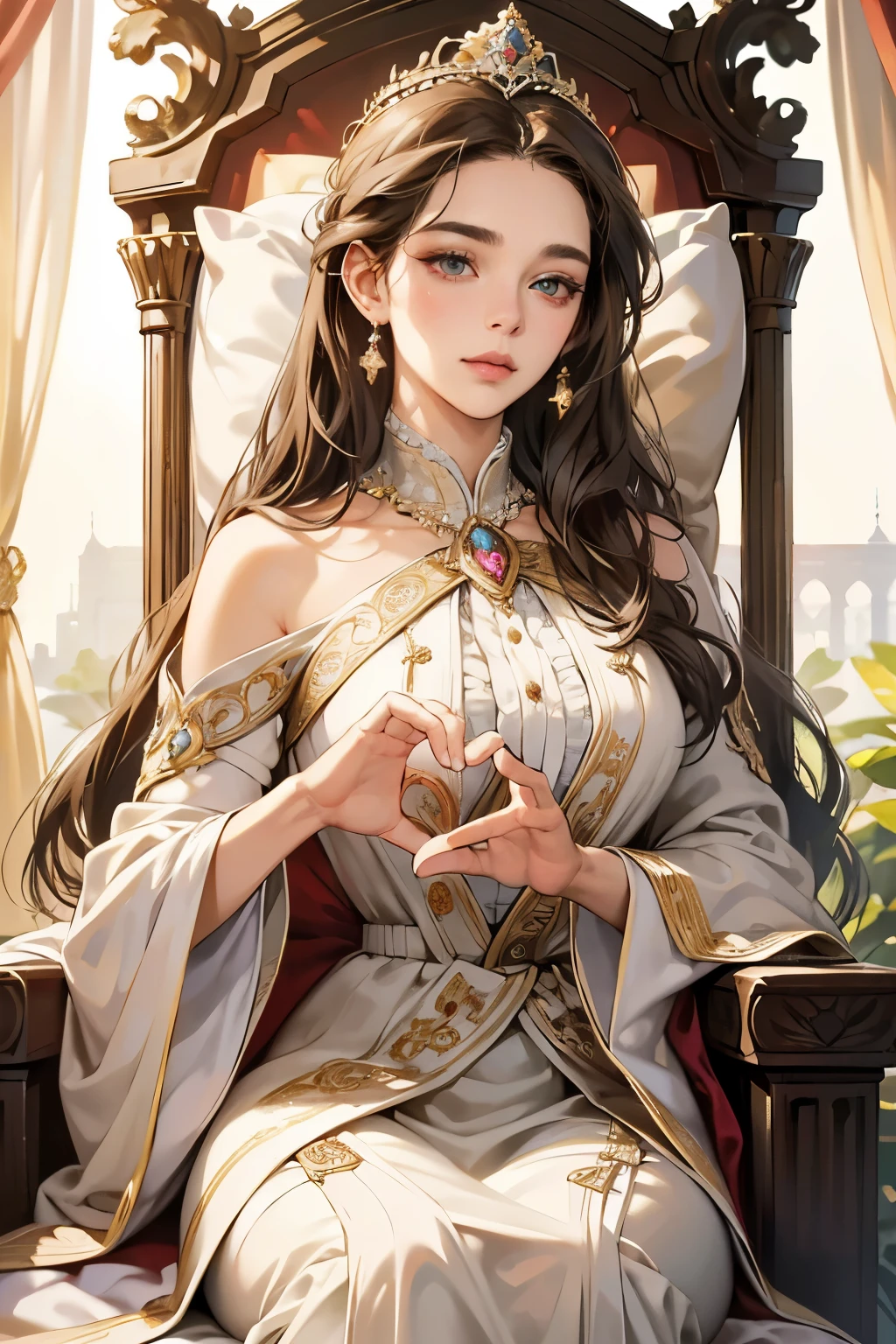 mature female, light brown hair, lips, throne, heartbeat, heart mark