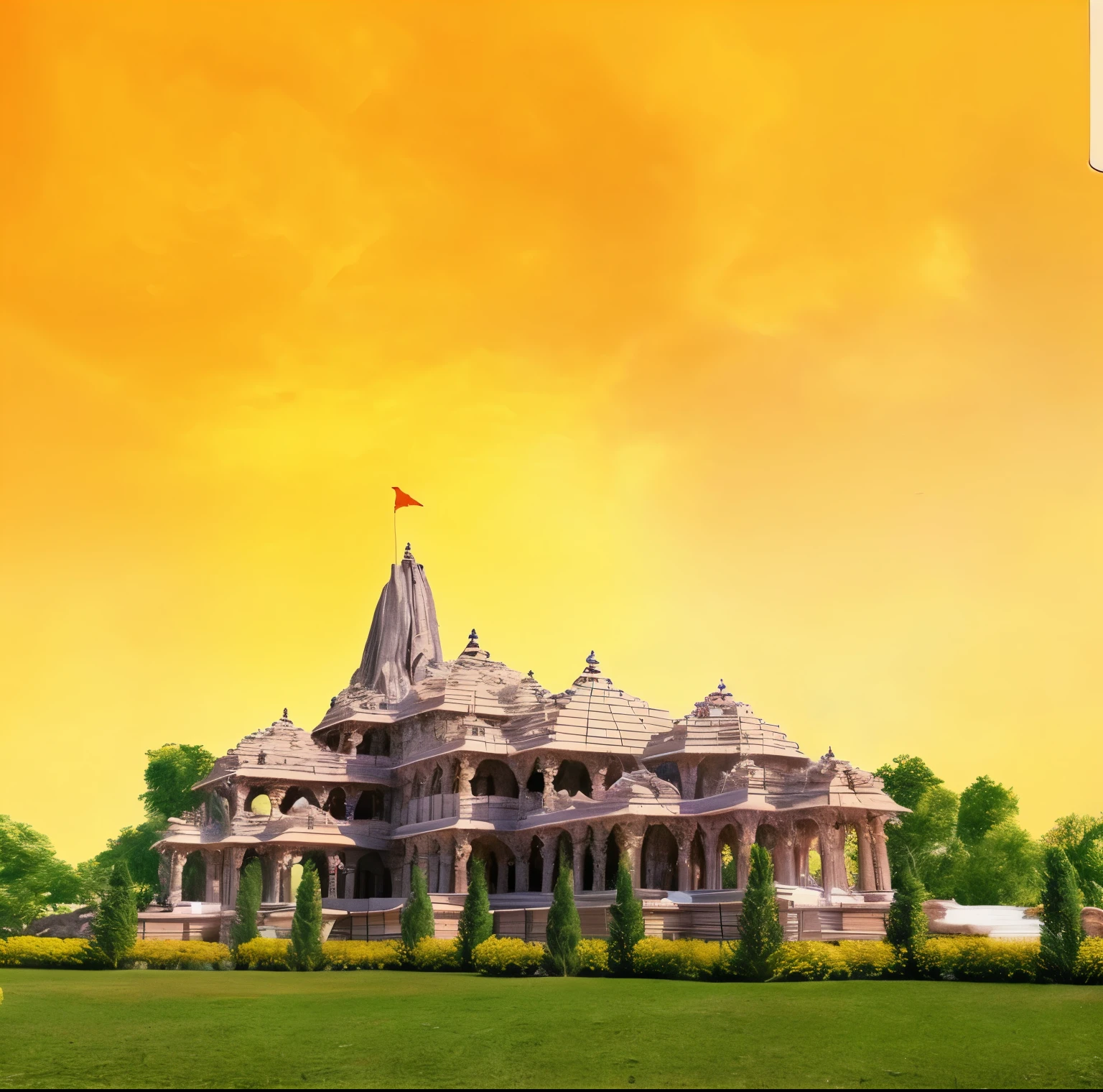 i want the temple of this image in a situation where people are celebrating in front of it , firecrackers in the sky