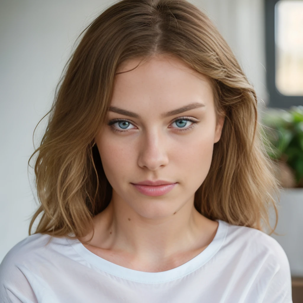 beautiful blonde wearing white shirt, pink shorts, (indoor), very detailed, 21 years old, innocent face, natural straight hair, blue eyes, high resolution, masterpiece, best quality, intricate details, highly detailed, sharp focus, detailed skin, realistic skin texture, texture, detailed eyes, professional, 4k, charming smile, shot on Canon, 85mm, shallow depth of field, kodak vision color, perfect slim body, extremely detailed, foto_\(ultra\), photorealistic, realistic, post-processing, maximum detail, roughness, real life, ultra realistic, photorealism, photography, 8k uhd, photography