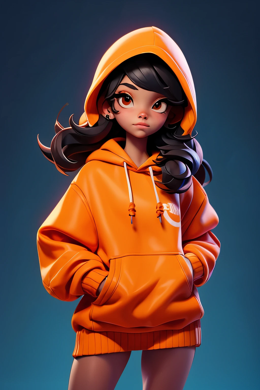 gorgeous hip-hop girl, wearing a orange hoodie