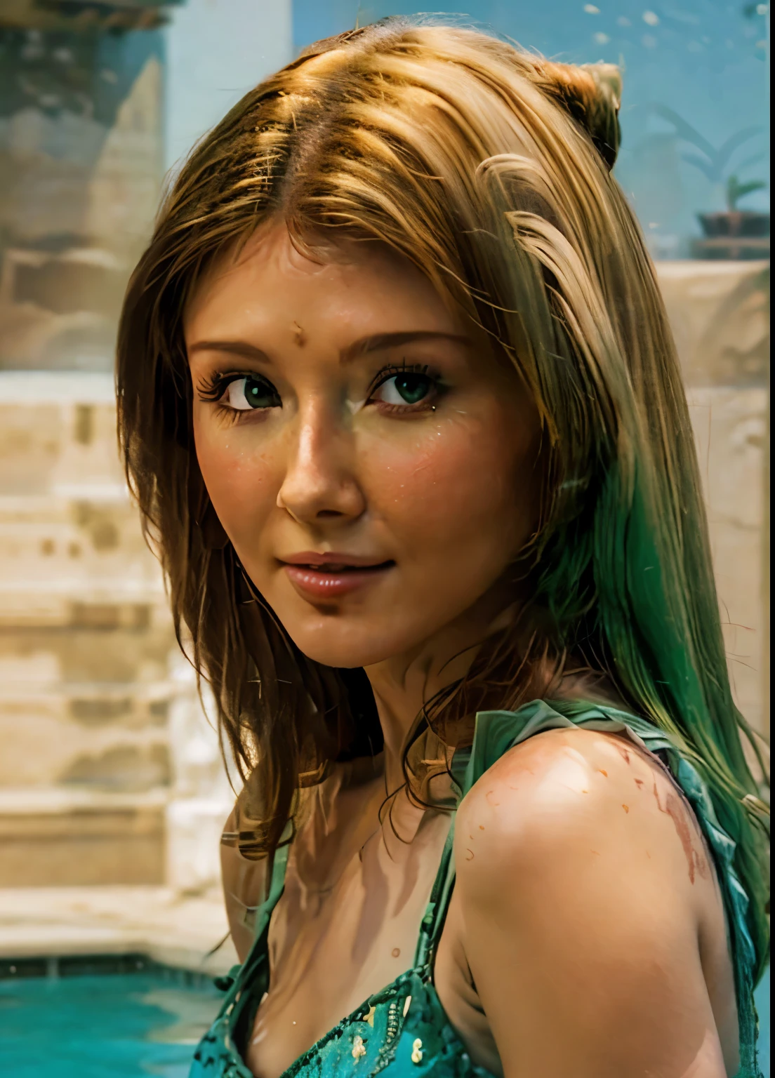 Jewel Staite, nfsw,, bigfaketits,, Immerse yourself in the elegance and sophistication of a beautiful blonde girl with captivating sparkling green eyes. Utilize 3D techniques and Octane rendering in 8K resolution to create a hyper-realistic portrayal of her detailed face. The intricate sharp details and smooth rendering style, combined with cinematic studio de lighting, will make this artwork a true masterpiece. Be prepared to make a splash on ArtStation as it becomes a trendsetter in the digital art community.