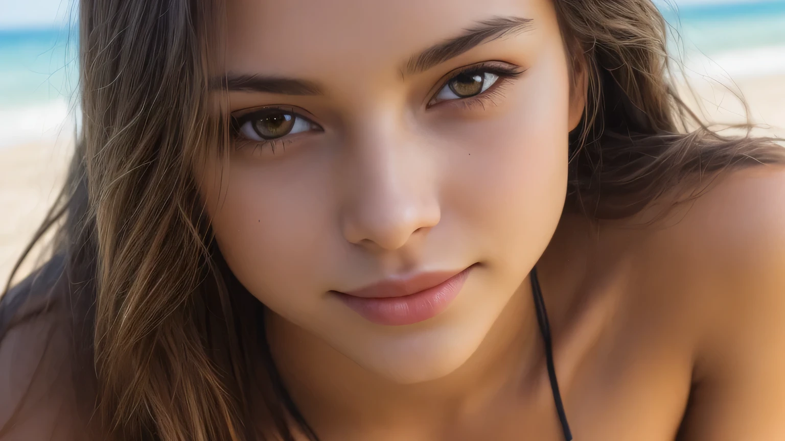 Bandeau Bikini, 柔らかいbig breasts, smile, beautiful european model, tropical beach, sunlight, 1 Girl with a beautiful face, Upper body professional photography, (photo 4k:1.1) , (sharp focus:1.3), high detail, Instagram pattern pose, With confidence, slim girl, big breasts:1.2, perfect anatomy, perfect symmetry:1.2, realistic, realistic face:1.2, perfect face, content, With confidence, very detailed, and dramatic, cinematic lighting, lighting scene, soft light
