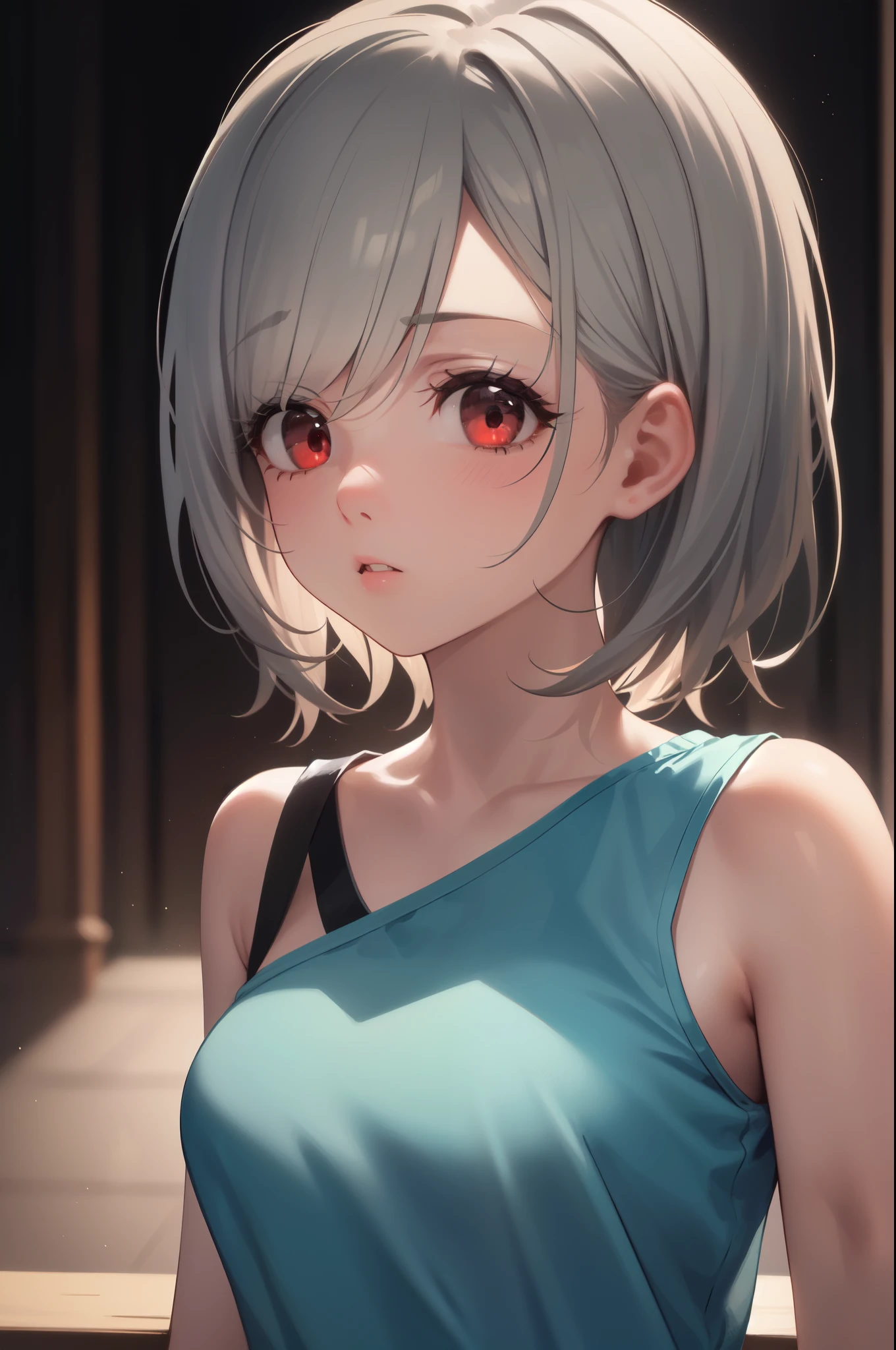 (masterpiece, best quality:1.2), Very detailed, ambient soft lighting, 4K, quality, 1 girl, alone, Mature, Mature female, milf, Upper body, red eyes, we say, long eyelashes, thick eyelashes, looking at the audience, medium breasts, White shirt, sleeveless, clavicle,