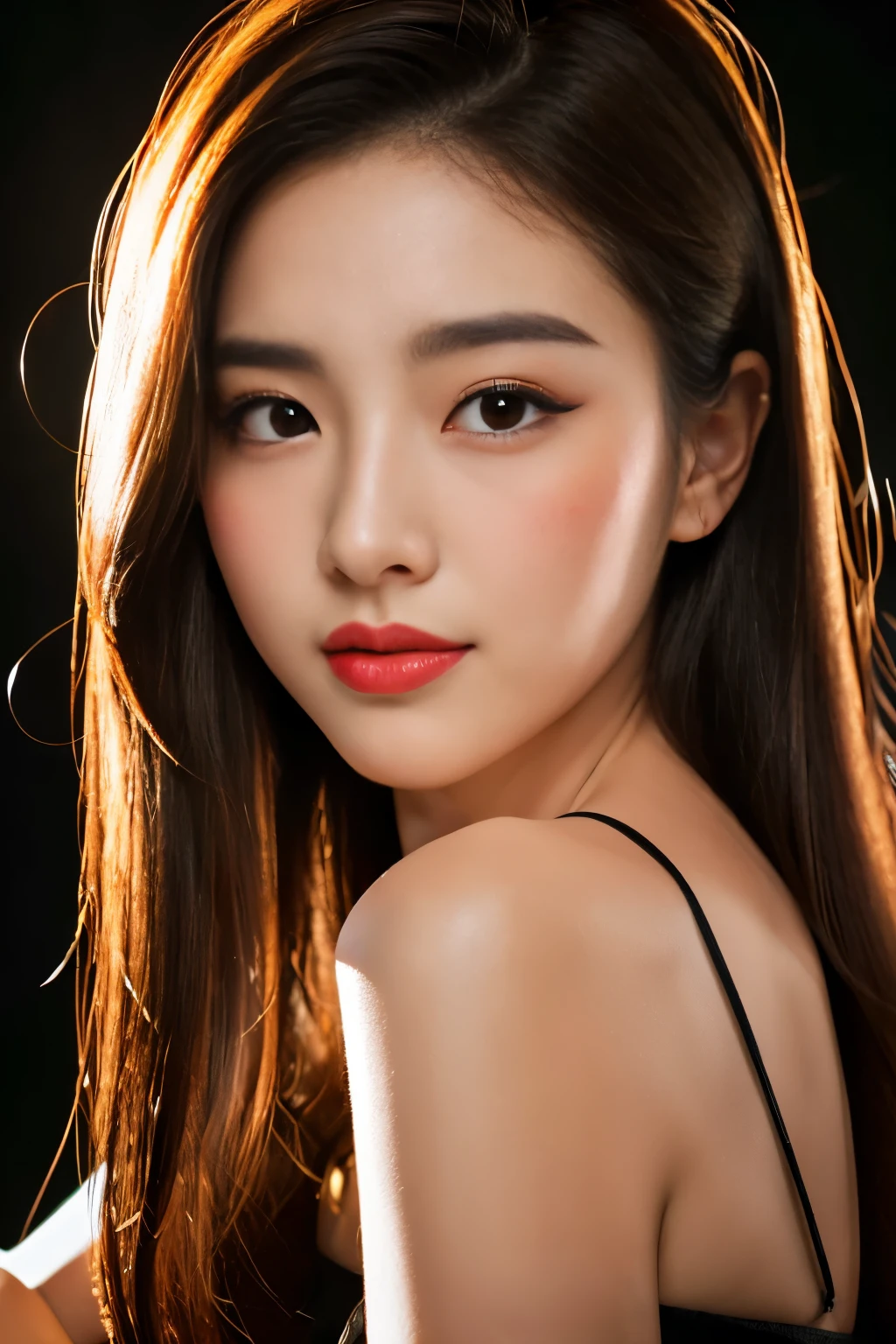 (highest quality、table top、8k、best image quality、Award-winning work)、(one young girl, :1.3)、no sleeve, (red eyeshadow:1.2)、perfect makeup、long eyelashes、Super high-definition sparkling eyes、ultra high definition hair、ultra high resolution glossy lips、Super high resolution perfect teeth、Super high resolution cute face、brown hair、(very short straight hair:1.1)、look at me and smile、[clavicle]、accurate anatomy、(close up of face:1.5)、Luxury love hotel、(The most moody warm lighting:1.2)、blurred background、With bangs、Super high-resolution glossy and moisturized face、Super high resolutio n glowing skin、most detailed face、Ultra high resolution detailed faces、ultra high resolution hair、Fashion model 25 years old [[[[close-up]]], [[[[chest]]]], [[[[neck]]], [shoulders]]]]], Perfect eyes, Perfect iris, Perfect lips, Perfect teeth, Perfect skin, Soft front light, Glow, HDR, (Soft color: 1.2), Best quality, masterpiece, ultra high res, (photorealistic:1.37), raw photo, 1girl, long hair, beautifull eyes, beautifull face, detailed eyes and face, t-shirt, dynamic lighting, in the dark, table top, highest quality, realistic, Super detailed, finely, High resolution, 8k wallpaper, 1 beautiful woman, light brown messy hair, He is wearing an open-necked shirt., sharp focus, perfect dynamic composition, beautiful and detailed eyes, thin hair, Detailed realistic skin texture, smile, upper body, model body shape, mile, close-up portrait, model body shape, Big breasts、body shape,cleavage, tropical beach, thin and long legs Translated with DeepL.com (free version)Top Quality, Masterpiece, (Realistic:1.2), 1 girl, detailed face, beautiful eyes, (Masterpiece:1.2, Top Quality), (fine beautiful eyes: 1. 2), (highly detailed Cg Unity 8K wallpaper, Masterpiece, Top Quality, super detailed, best shaSuper high resolution sparkling eyes、Beautiful face drawn in every detail、Super high resolution glossy red lips、cleavage、Fashionable necklaces、camisole, ((masterpiece)), (ultra detailed