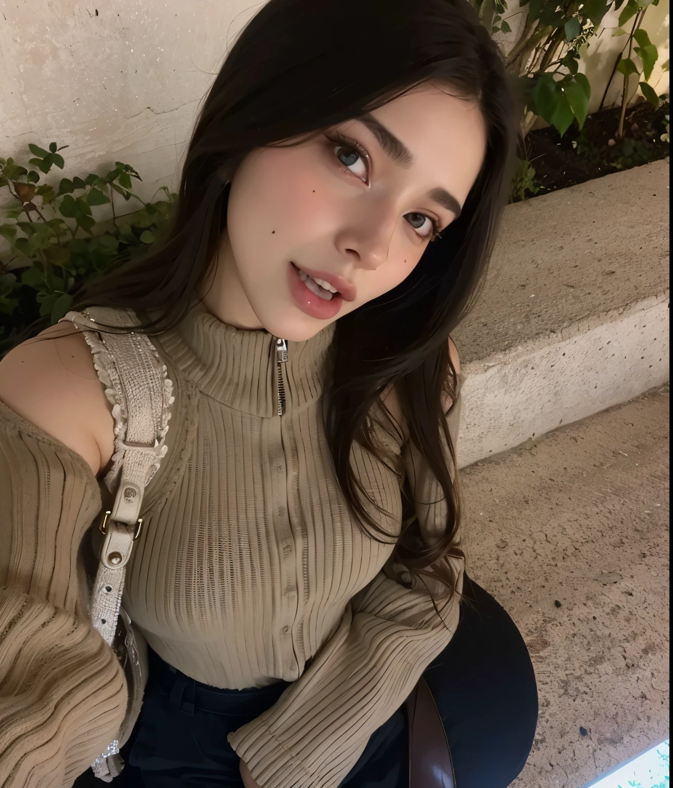 araffed woman with a bag sitting on a step, amouranth, young beautiful amouranth, pale-skinned persian girl, dilraba dilmurat, better known as amouranth, 2 4 year old female model, 19-year-old girl, anna nikonova aka newmilky, sha xi, instagram model, beautiful image, gorgeous lady